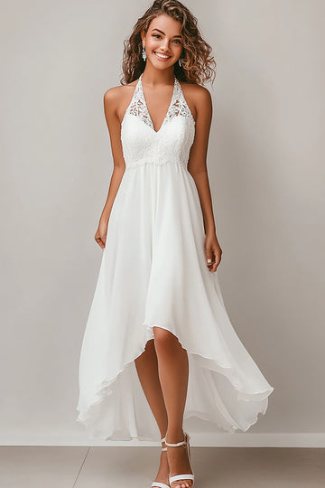Halter A Line Robe en mousseline de soie blanche High-Low